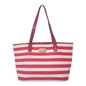 Michael Kors Canvas Red And White Striped Tote Bag, Pre-owned
